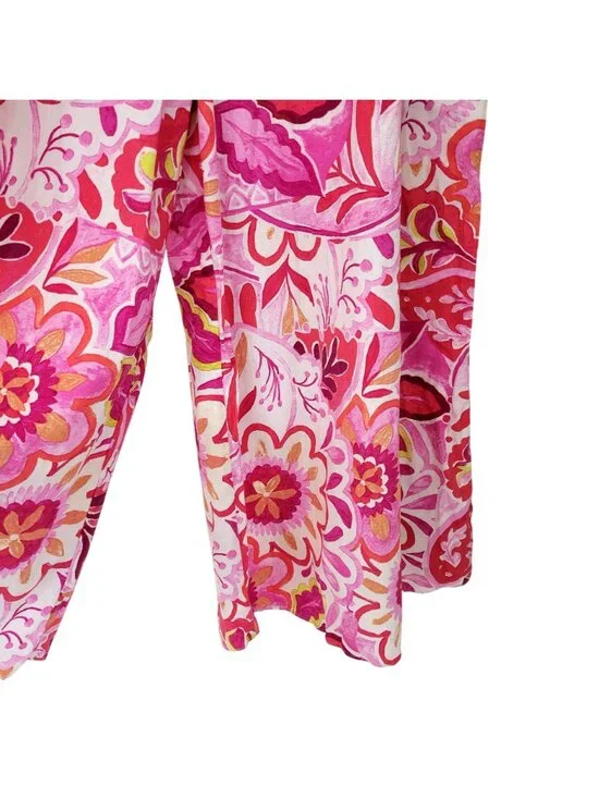 Cece Women's XL Floral Smocked Waist Wide Leg Pants Linen Blend Pink Multicolor - Picture 4 of 6